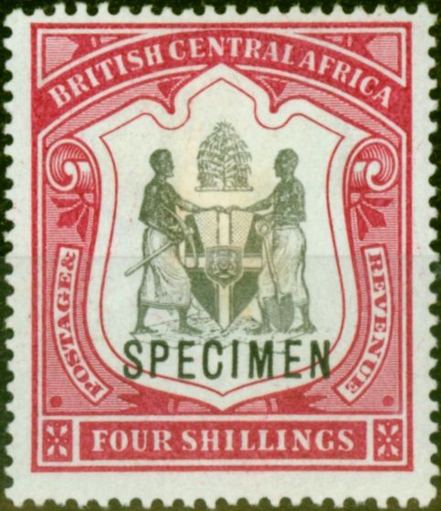 Old Postage Stamp from B.C.A Nyasaland 1897 4s Black & Carmine Specimen SG50s Fine Mtd Mint