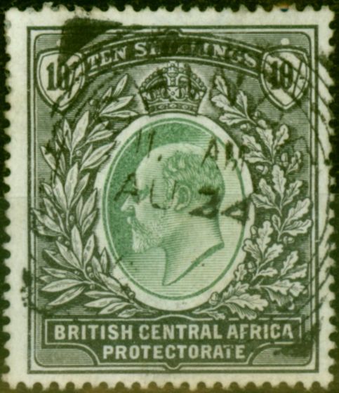 Rare Postage Stamp from B.C.A Nyasaland 1903 10s Grey-Green & Black SG65 Fine Used