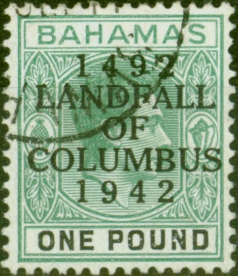 Rare Postage Stamp from Bahamas 1942 £1 Grey-Green & Black SG175a Very Fine Used