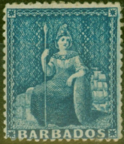 Rare Postage Stamp from Barbados 1861 (1d) Blue SG19 Clean-Cut P.14-16 Fine Mtd Mint
