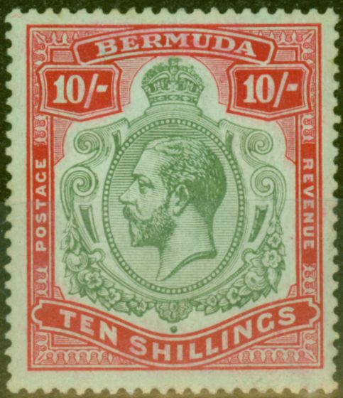 Collectible Postage Stamp from Bermuda 1918 10s Green & Carmine-Pale Bluish Green SG54 V.F Very Lightly Mtd Mint