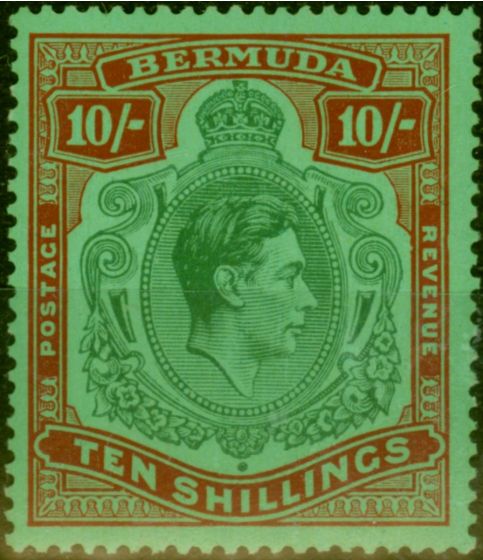 Rare Postage Stamp Bermuda 1938 10s Green & Deep Lake-Emerald SG119 Fine LMM (2)