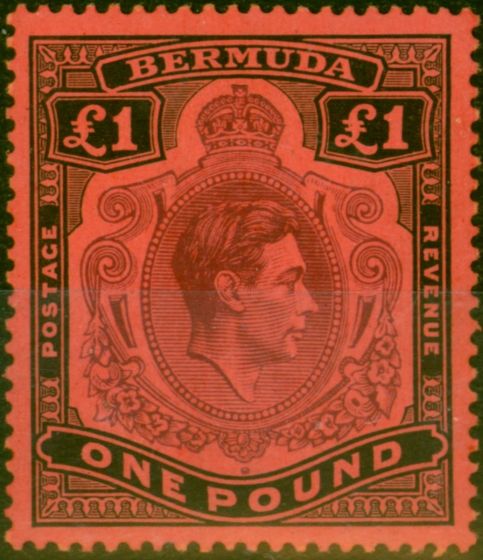 Old Postage Stamp Bermuda 1938 £1 Purple & Black-Red SG120 Fine & Fresh LMM