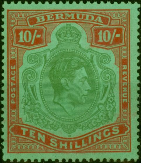 Bermuda 1939 10s Bluish Green & Deep Red-Green SG119a Fine MM  King George VI (1936-1952) Collectible Stamps