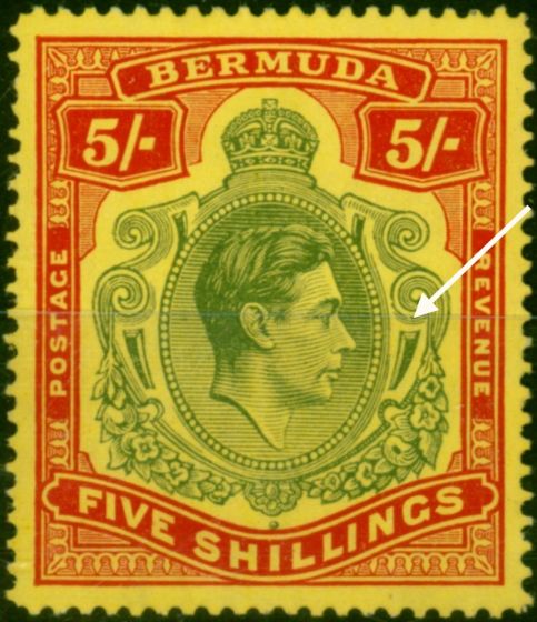 Bermuda 1942 5s Dull Yellow-Green & Red-Yellow SG118bVar HPF Fine LMM  King George VI (1936-1952) Collectible Stamps