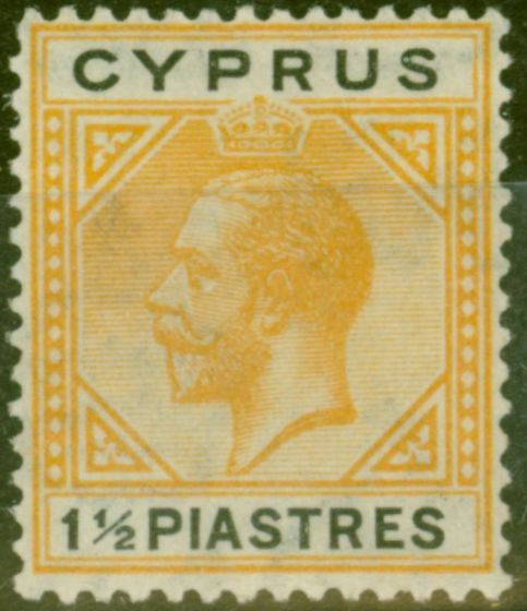 Old Postage Stamp from Cyprus 1922 1 1/2pi Yellow & Black SG91 Fine Mtd Mint