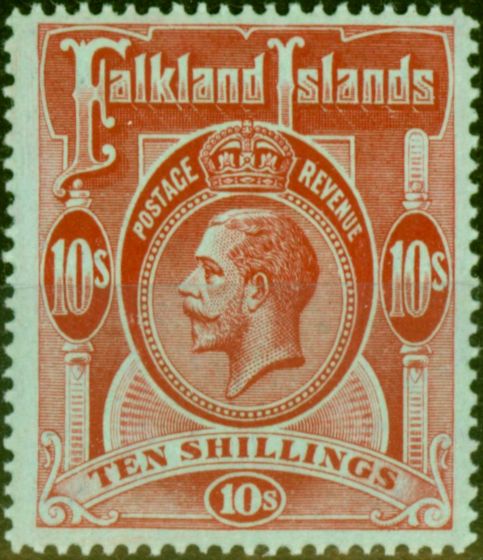 Old Postage Stamp from Falkland Islands 1914 10s Red-Green SG68 V.F MNH