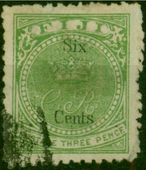 Fiji 1872 6c on 3d Yellow-Green SG14 Good Used (2). Queen Victoria (1840-1901) Used Stamps