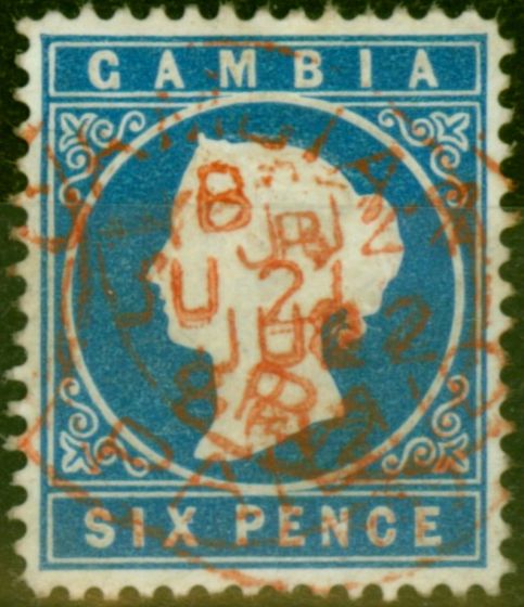 Rare Postage Stamp from Gambia 1880 6d Blue SG18b Good Used