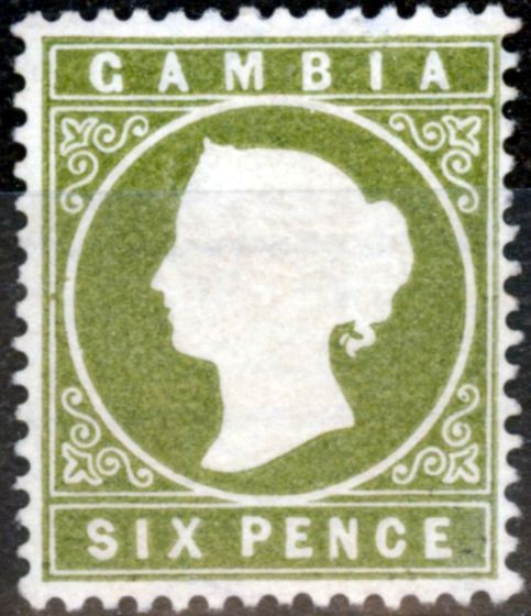 Rare Postage Stamp from Gambia 1886 6d Yellow-Olive Green SG32 V.F & Fresh Unused