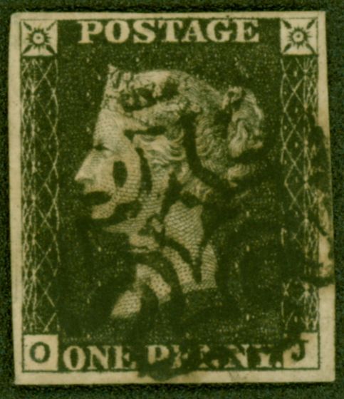 Rare Postage Stamp from GB 1840 1d Penny Black SG2 (O-J) Pl 6 Fine Used 4 Good - Large Margins Black MX