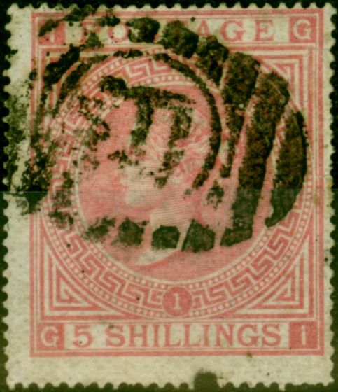 Collectible Postage Stamp from GB 1867 5s Pale Rose SG127 Pl 1 Good Used