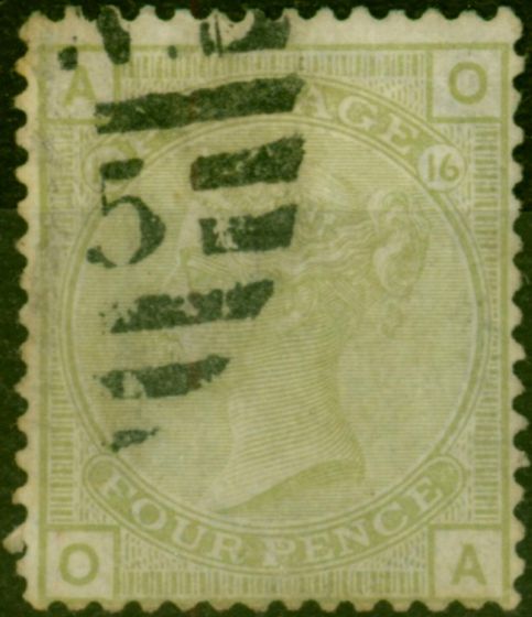 Rare Postage Stamp GB 1877 4d Sage-Green SG153 Pl.16 Used Good