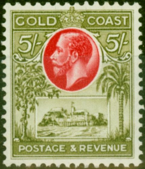Rare Postage Stamp from Gold Coast 1928 5s Carmine & Sage-Green SG112 Fine MNH