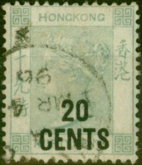 Old Postage Stamp from Hong Kong 1891 20c on 30c Grey-Green SG48a Good Used Stamp