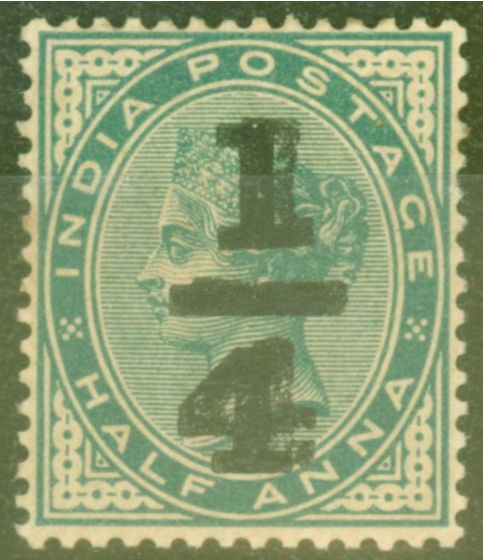 Rare Postage Stamp from India 1898 1/4a on 1/2a Blue-Green SG110a Surch Double Good Mtd Mint Scarce