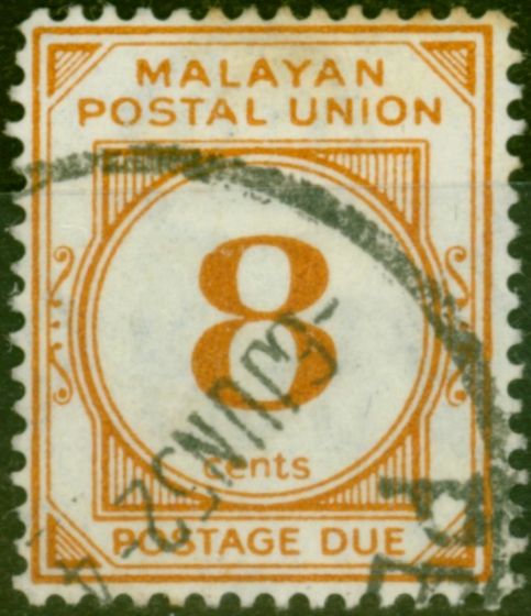 Rare Postage Stamp from Malaya 1949 8c Yellow-Orange SGD10 Fine Used