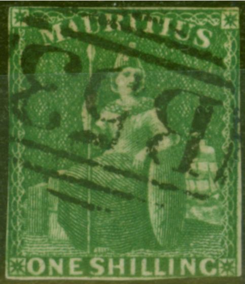 Rare Postage Stamp from Mauritius 1861 1s Yellow-Green SG35 Good Used
