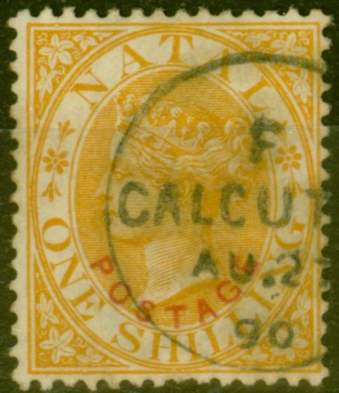 Old Postage Stamp from Natal 1888 1s Orange SG108 Var Used in Calcutta Fine Used Most Unusual