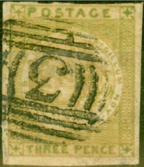 Valuable Postage Stamp from New South Wales 1850 3d Yellow-Green SG39 Fine Used