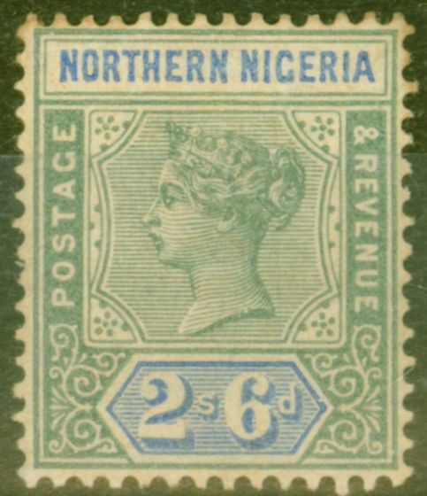 Rare Postage Stamp from Northen Nigeria 1900 2s6d Green & Ultramarine SG8 Ave Mtd Mint