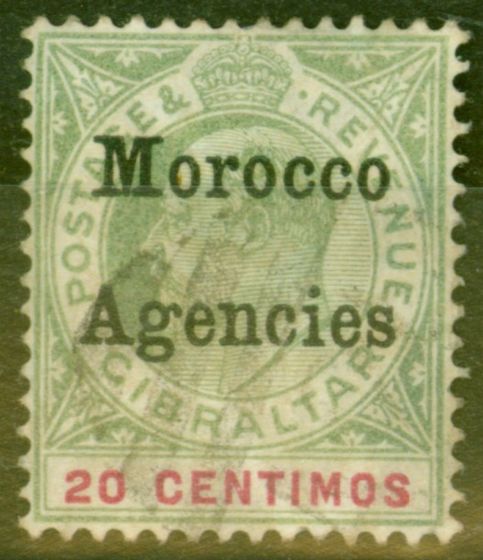 Rare Postage Stamp from Morocco Agencies 1904 20c Grey-Green & Carmine SG19 Good Used