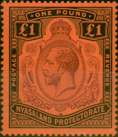 Valuable Postage Stamp Nyasaland 1913 £1 Purple & Black-Red SG98 V.F VLMM