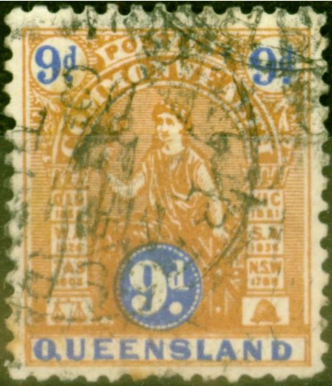 Valuable Postage Stamp from Queensland 1903 9d Brown & Ultramarine SG265 Fine Used