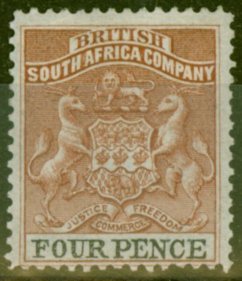 Rare Postage Stamp from Rhodesia 1892 4d Chestnut & Black SG22 Fine & Fresh Mtd Mint