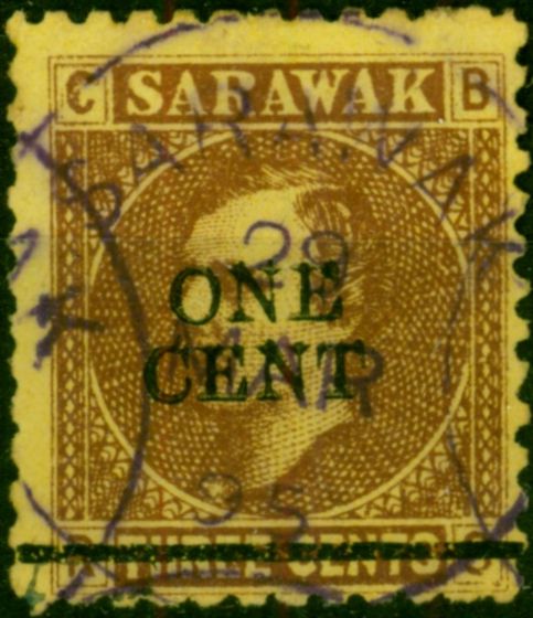 Sarawak 1892 1c on 3c Brown-Yellow SG27 Fine Used (2). Queen Victoria (1840-1901) Used Stamps