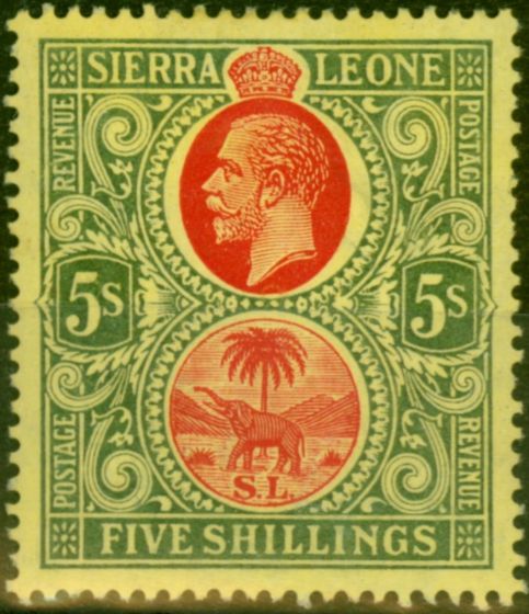 Rare Postage Stamp Sierra Leone 1912 5s Red & Green-Yellow SG126 Fine MM