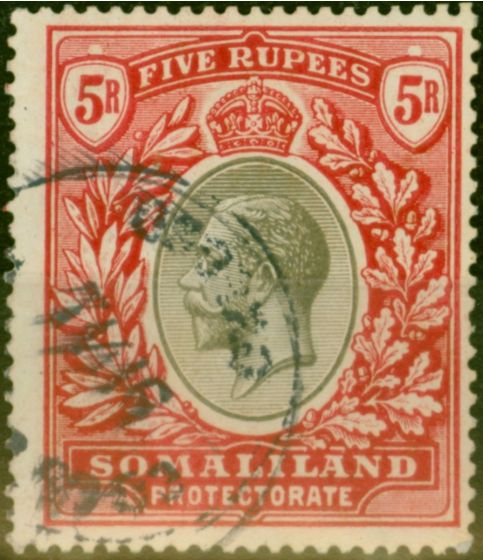 Old Postage Stamp from Somaliland 1921 5R Black & Scarlet SG85 Fine Used