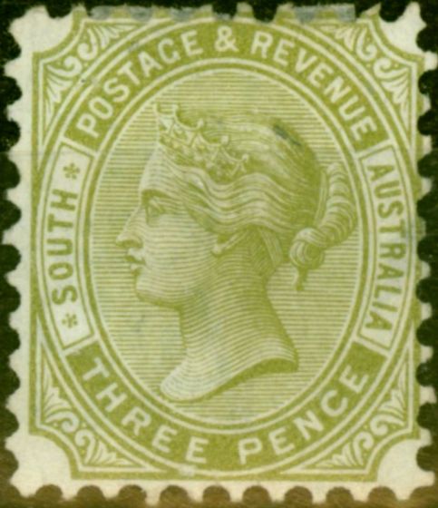 Rare Postage Stamp from South Australia 1886 3d Sage-Green SG183 Fine Unused