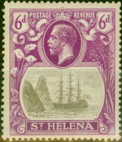 Old Postage Stamp St Helena 1922 6d Grey & Bright Purple SG104c 'Cleft Rock' V.F VLMM