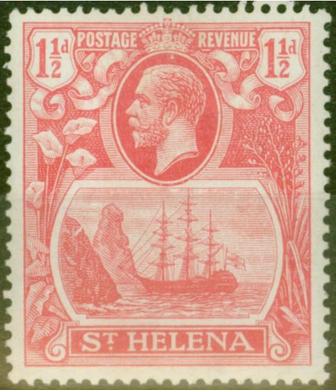 Rare Postage Stamp from St Helena 1923 1 1/2d Rose-Red SG99var Break in Rock & Broken Lines above Rock Fine Mtd Mint