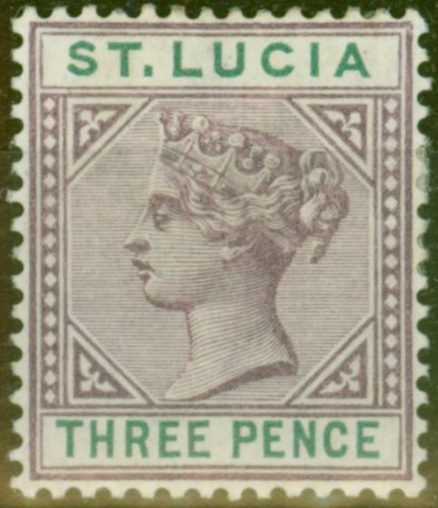 Old Postage Stamp from St Lucia 1891 3d Dull Mauve & Green SG47 Fine Mtd Mint