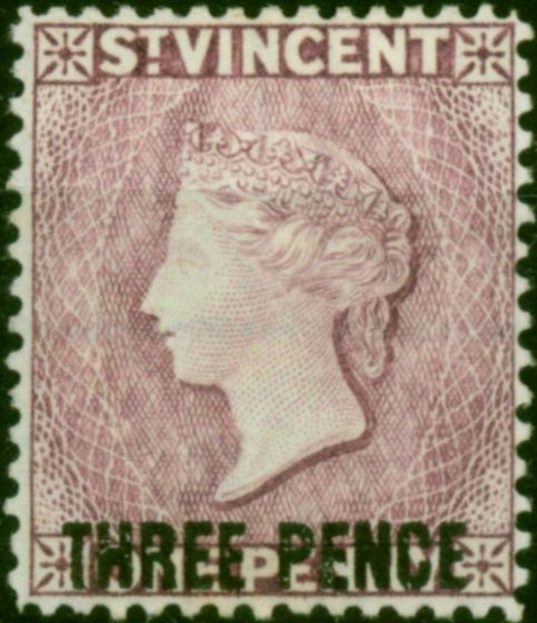 Rare Postage Stamp St Vincent 1897 3d on 1d Mauve SG63 Fine MM