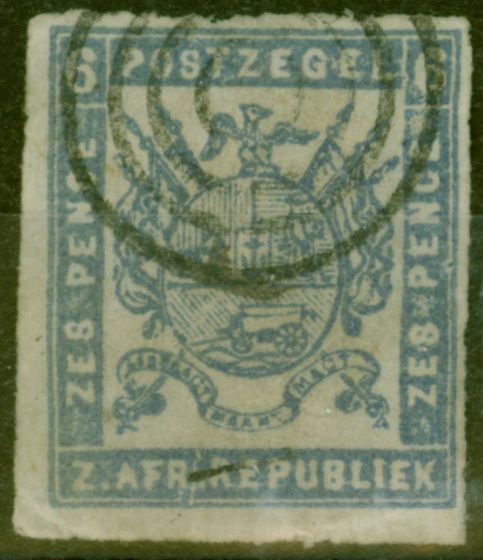 Valuable Postage Stamp from Transvaal 1870 6d Dull Ultramarine SG11var Broken Frame at Base Good Used