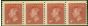 Old Postage Stamp from Canada 1950 4c Carmine-Lake Coil Strip of 4 SG422 Imperf x P.9.5 Very Fine MNH