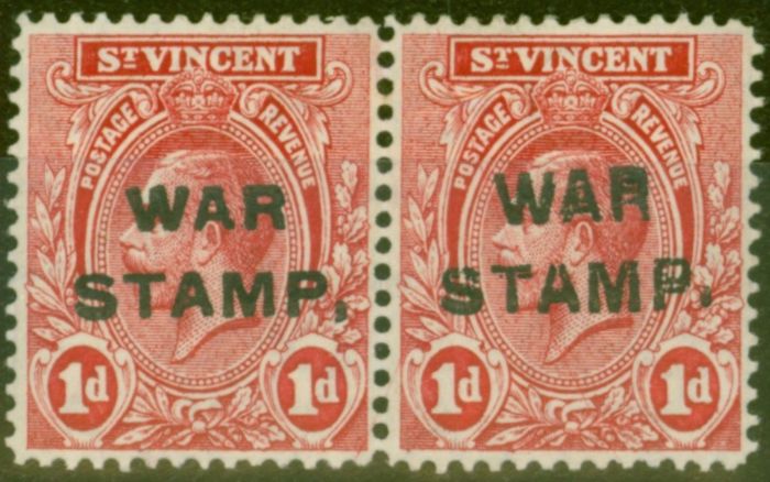Collectible Postage Stamp from St Vincent 1916 1d Red SG122a Opt Double in Pair with Normal Fine Lightly Mtd