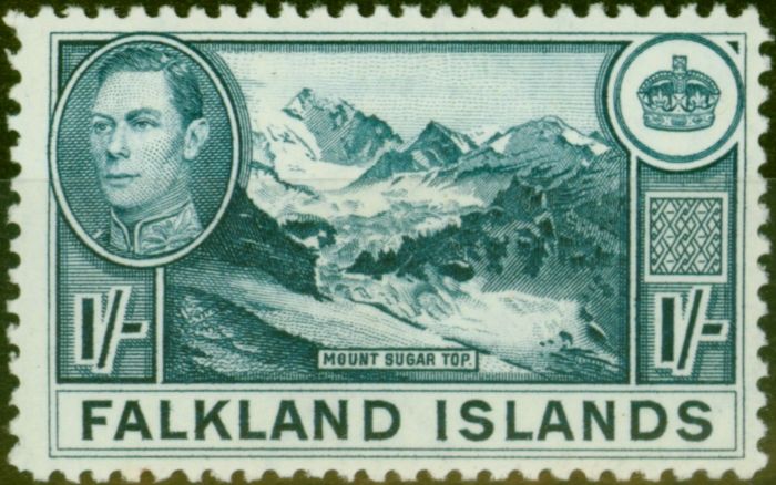 Old Postage Stamp from Falkland Islands 1938 1s Dull Blue SG158a Fine Very Lightly Mtd Mint