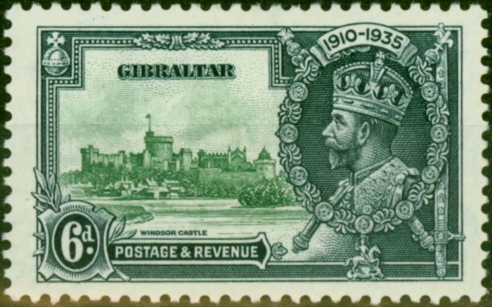 Rare Postage Stamp Gibraltar 1935 6d Green & Indigo SG116 Fine MM
