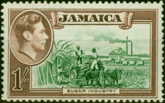 Rare Postage Stamp Jamaica 1938 1s Green & Purple-Brown SG130 V.F MNH