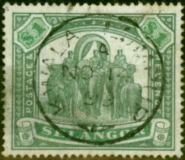 Old Postage Stamp from Selangor 1895 $1 Green & Yellow-Green SG61 Good Used