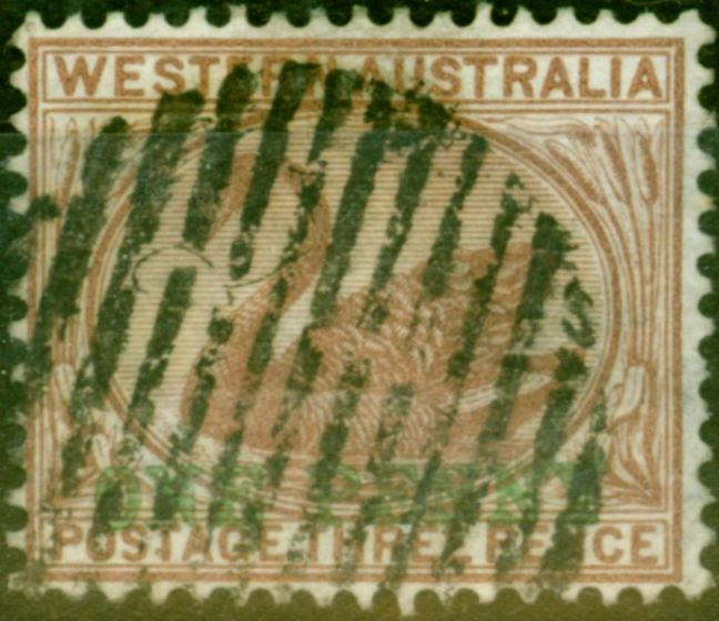 Rare Postage Stamp from Western Australia 1893 1d on 3d Pale Brown SG107 Good Used