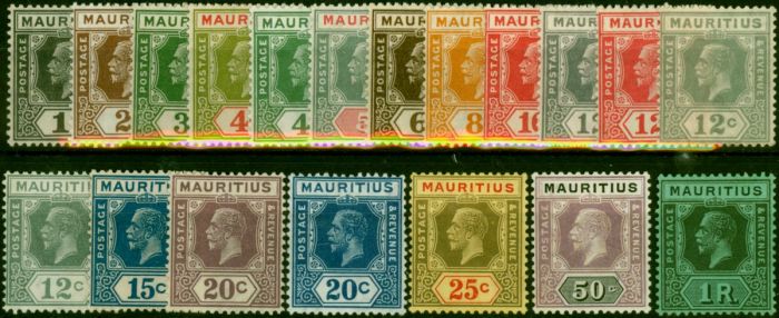 Mauritius 1921-34 Set of 19 to 1R SG223-238 Fine LMM CV £100+ . King George V (1910-1936) Mint Stamps
