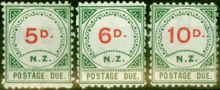 Rare Postage Stamp from New Zealand 1899 Postage Due Set of 3 SGD6-D8 Fine & Fresh Mtd Mint