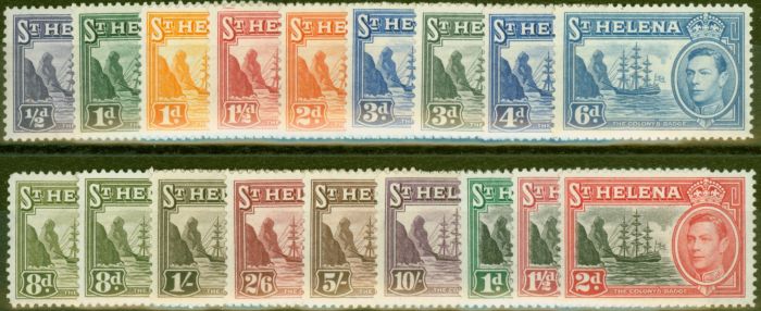 Old Postage Stamp from St Helena 1938-49 set of 18 SG131-140, 149-151 Fine Very Lightly Mtd Mint