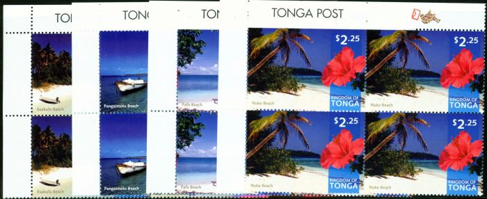 Valuable Postage Stamp from Tonga 2003 Scenic Beaches set of 4 SG1585-1588 V.F MNH Corner Blocks of 4