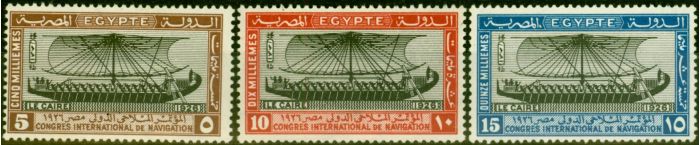 Collectible Postage Stamp from Egypt 1926 Navigation Set of 3 SG138-140 Fine Lightly Mtd Mint
